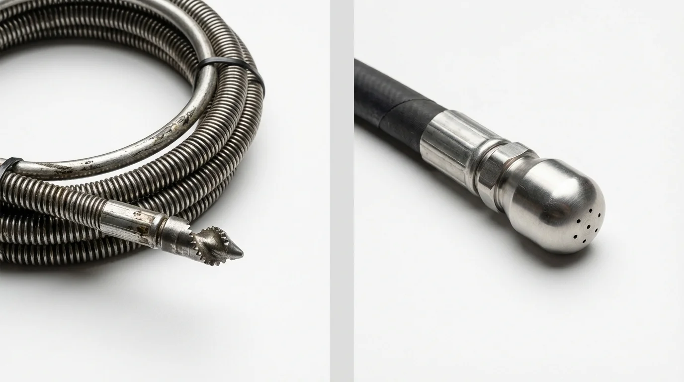 Drain snake cable and hydro jetting nozzle used for drain cleaning in Barry, IL