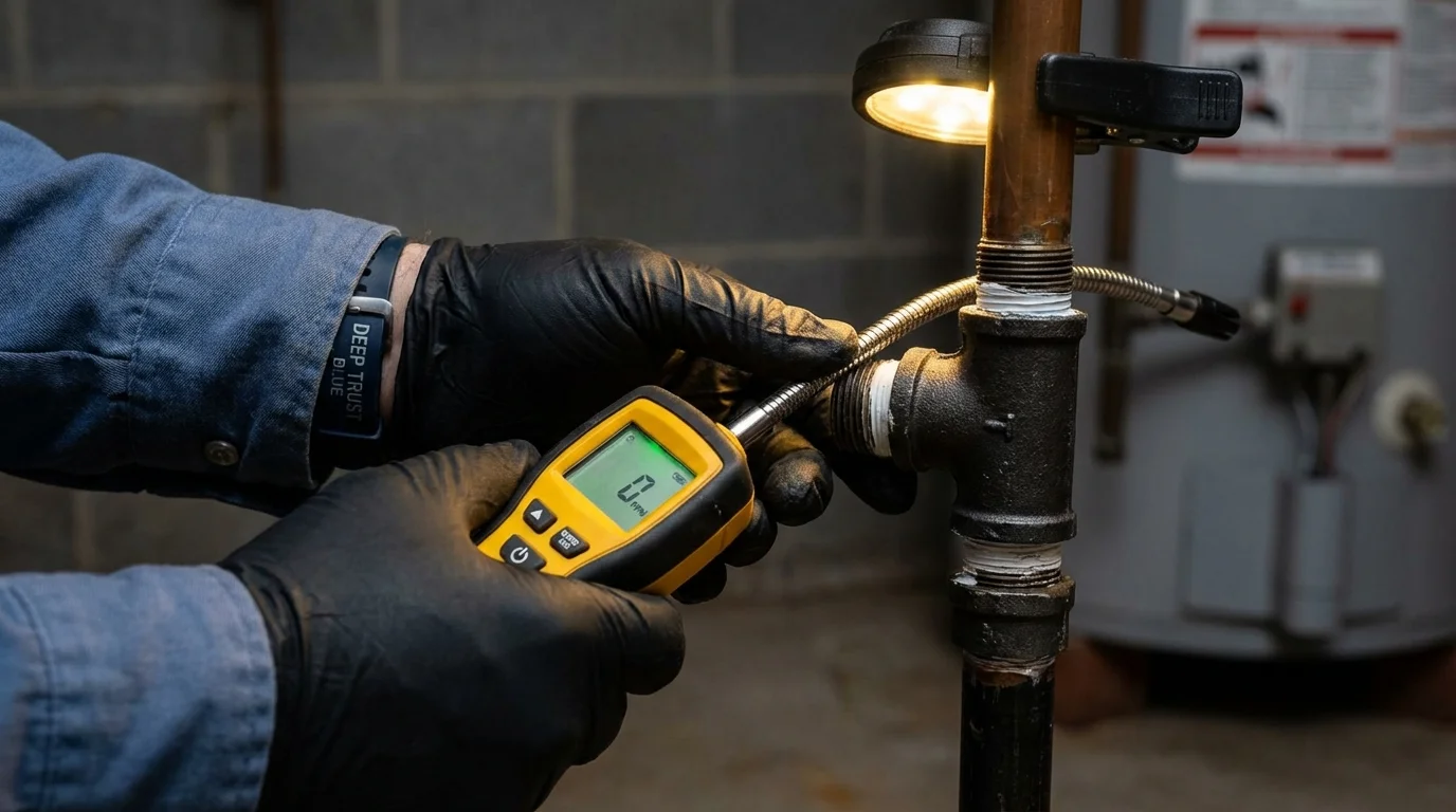Gas leak detection with electronic sniffer by Johns Plumbing LLC in Barry