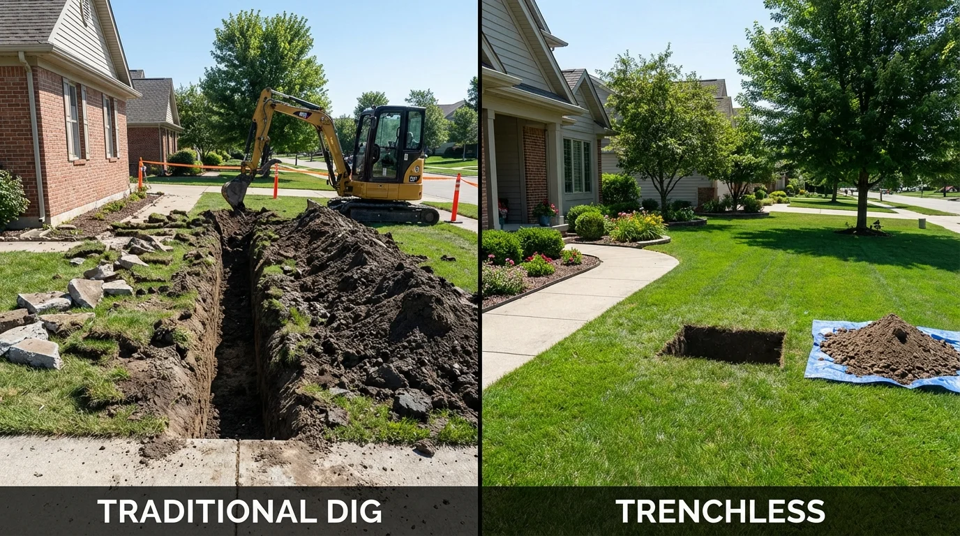 Trenchless sewer repair with minimal yard damage versus traditional excavation in Barry, IL
